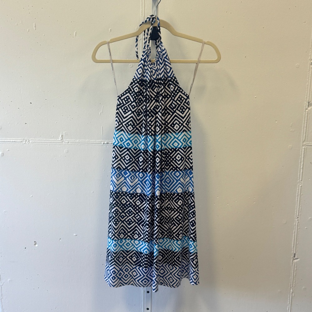 Tommy Bahama Petite Geometric Ikat Halter Neck Midi Dress Small SP Boho Aztec